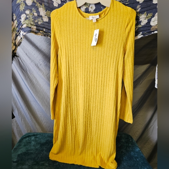 🆕 Style & Co Ribbed Midi Sweater Dress in Mustard size L - Picture 3 of 7